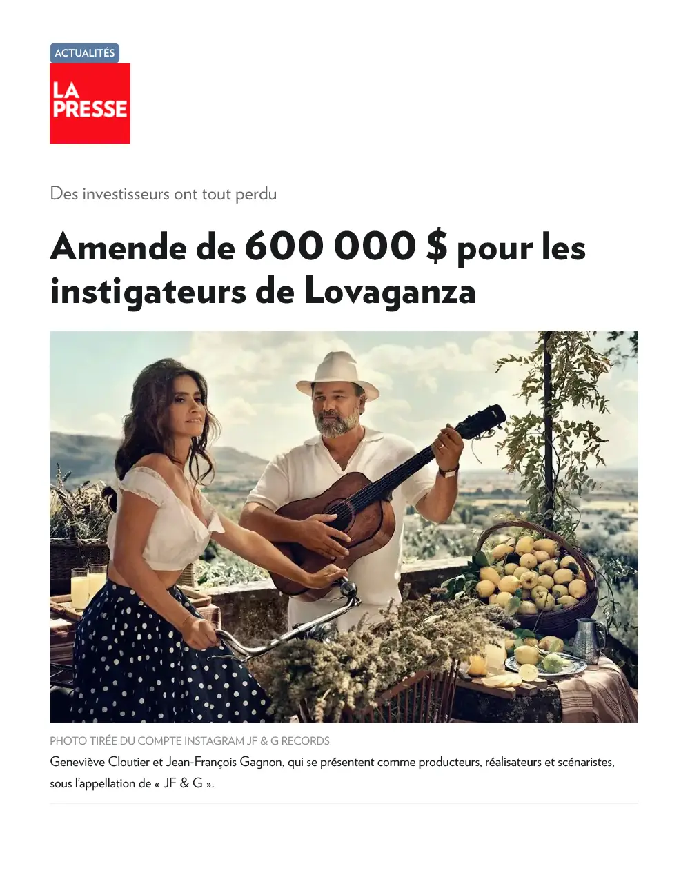 Amende de 600 000 $ pour-les-instigateurs-de-Lovaganza -La-Presse