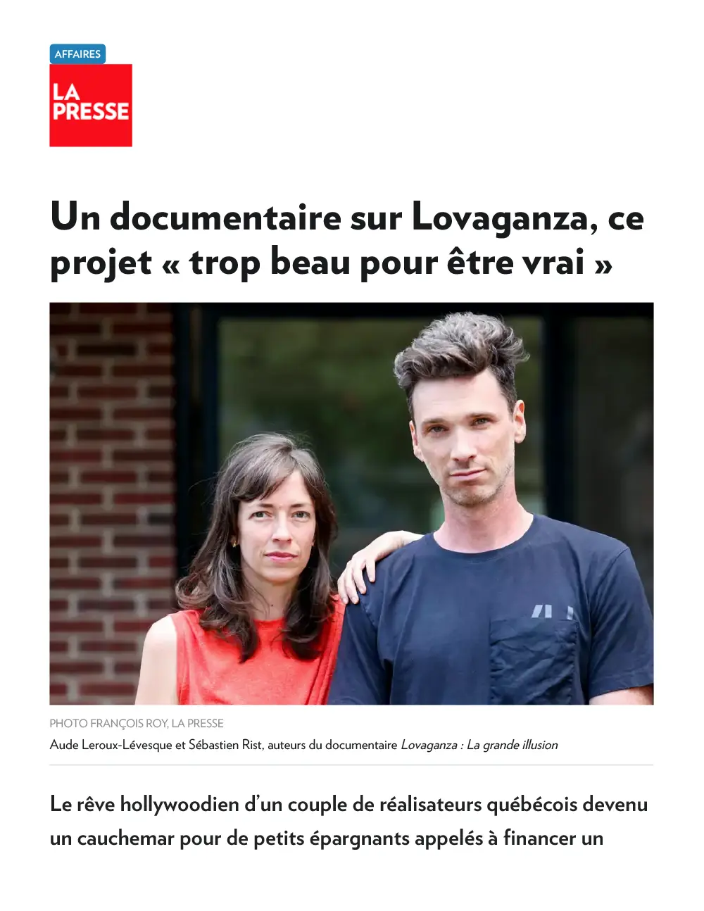 Un documentaire sur Lovaganza « trop beau pour être vrai » -La-Presse